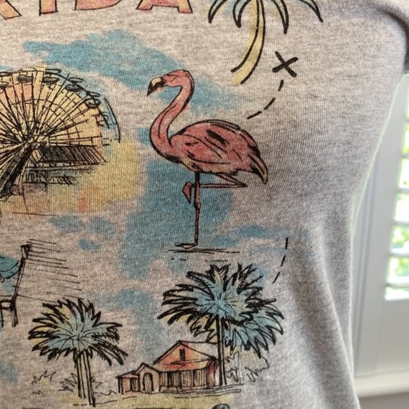 Old Navy Gray Florida Vintage Graphic T-Shirt with Flamingo Alligator Sailboat - Picture 4 of 7